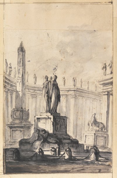 Architektonische Fantasie mit Brunnen und Obelisk von Louis Joseph Le Lorrain